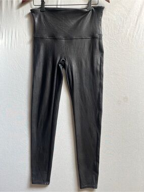 SPANX Black Faux Leather Leggings High Waist Smoothing Control Size XL